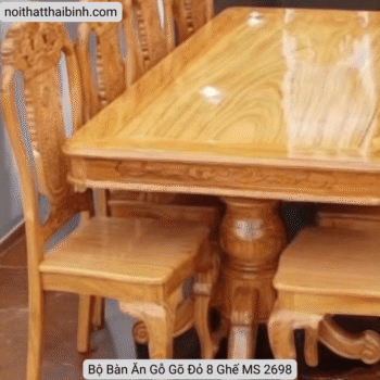 Bộ bàn ăn gỗ gõ đỏ 8 ghế MS 2698