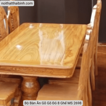 Bộ bàn ăn gỗ gõ đỏ 8 ghế MS 2698