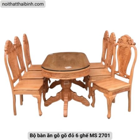 Bộ bàn ăn gỗ gõ đỏ 6 ghế MS 2701
