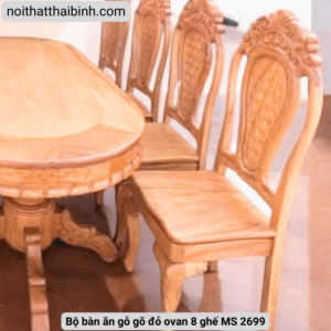 Bộ bàn ăn gỗ gõ đỏ ovan 8 ghế