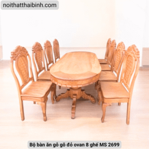 Bộ bàn ăn gỗ gõ đỏ ovan 8 ghế