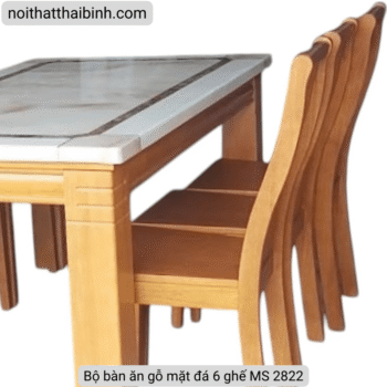 Bộ bàn ăn gỗ mặt đá 6 ghế MS 2822 Bộ bàn ăn gỗ mặt đá 6 ghế