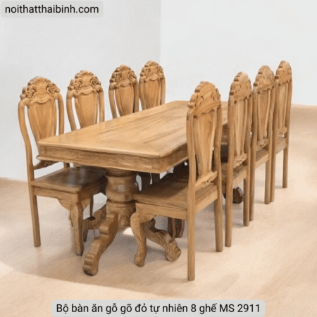 Bộ bàn ăn gỗ gõ đỏ tự nhiên 8 ghế