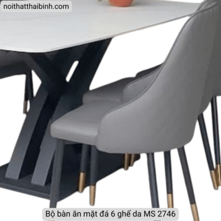 Bộ bàn ăn mặt đá 6 ghế da MS 2746