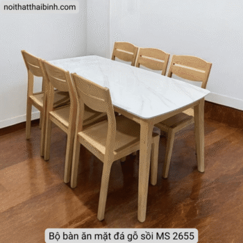 Bộ bàn ăn mặt đá gỗ sồi MS 2655 Bộ bàn ăn mặt đá gỗ sồi
