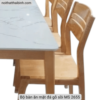 Bộ bàn ăn mặt đá gỗ sồi MS 2655 Bộ bàn ăn mặt đá gỗ sồi