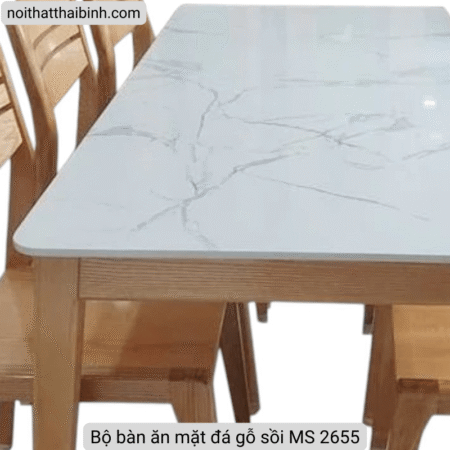 Bộ bàn ăn mặt đá gỗ sồi