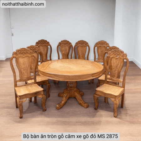 Bộ bàn ăn tròn gỗ căm xe gõ đỏ MS 2875