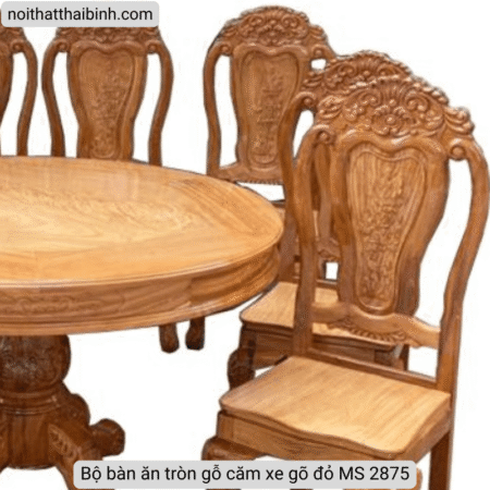 Bộ bàn ăn tròn gỗ căm xe gõ đỏ MS 2875