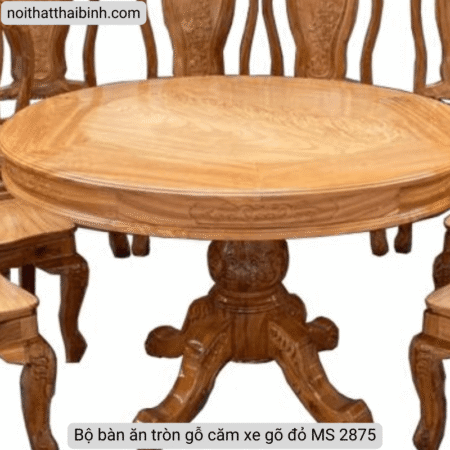 Bộ bàn ăn tròn gỗ căm xe gõ đỏ MS 2875