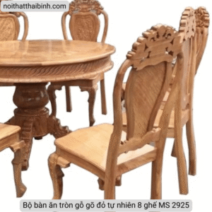 Bộ bàn ăn tròn gỗ gõ đỏ tự nhiên 8 ghế MS 2925