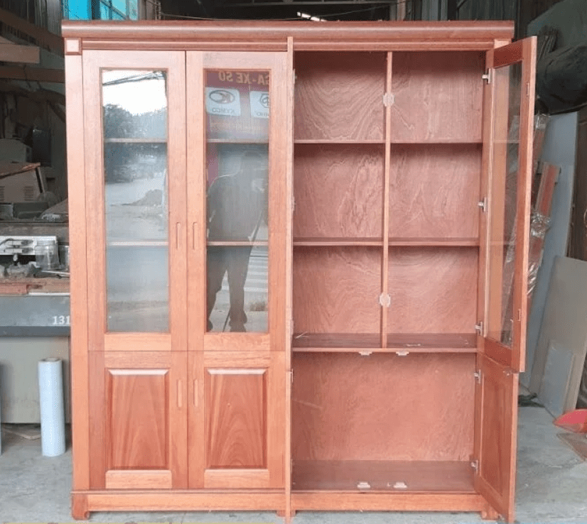 Tủ Tài Liệu Gỗ Tự Nhiên 4 Cánh Kính