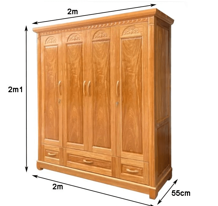 Tủ gỗ tự nhiên vân đinh hương 4 cánh MS 2991