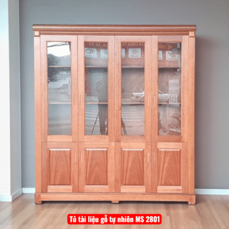 Tủ Tài Liệu Gỗ Tự Nhiên 4 Cánh Kính