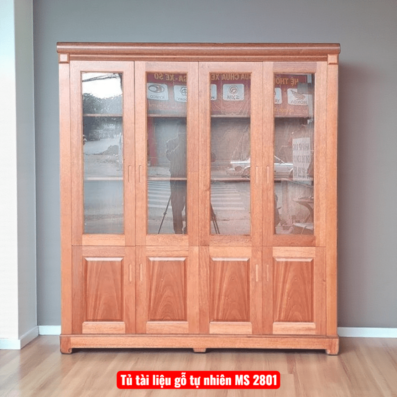Tủ tài liệu gỗ tự nhiên MS 2801 Tủ Tài Liệu Gỗ Tự Nhiên 4 Cánh Kính