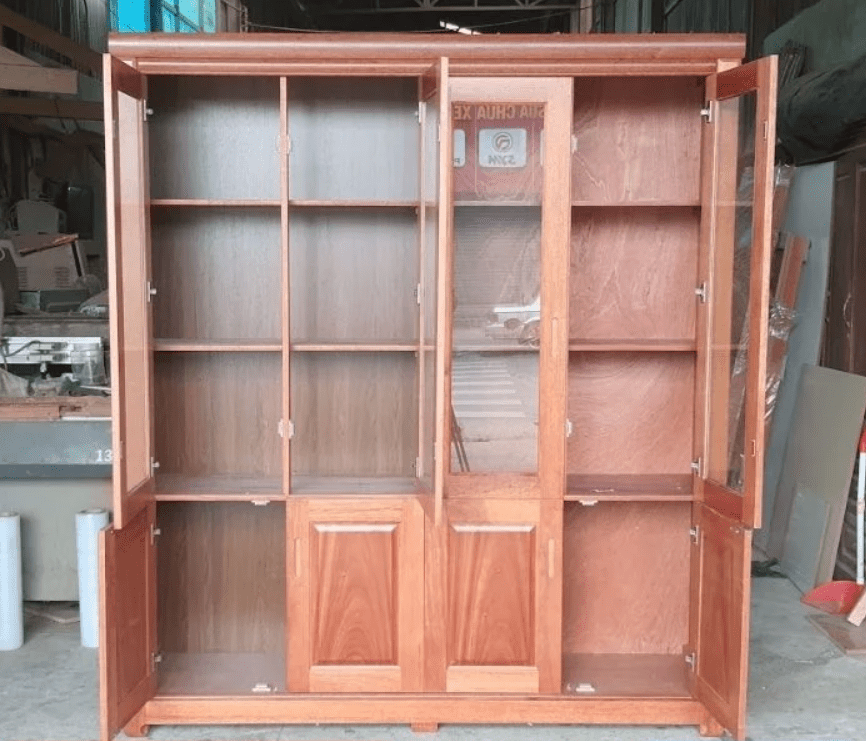 Tủ Tài Liệu Gỗ Tự Nhiên 4 Cánh Kính