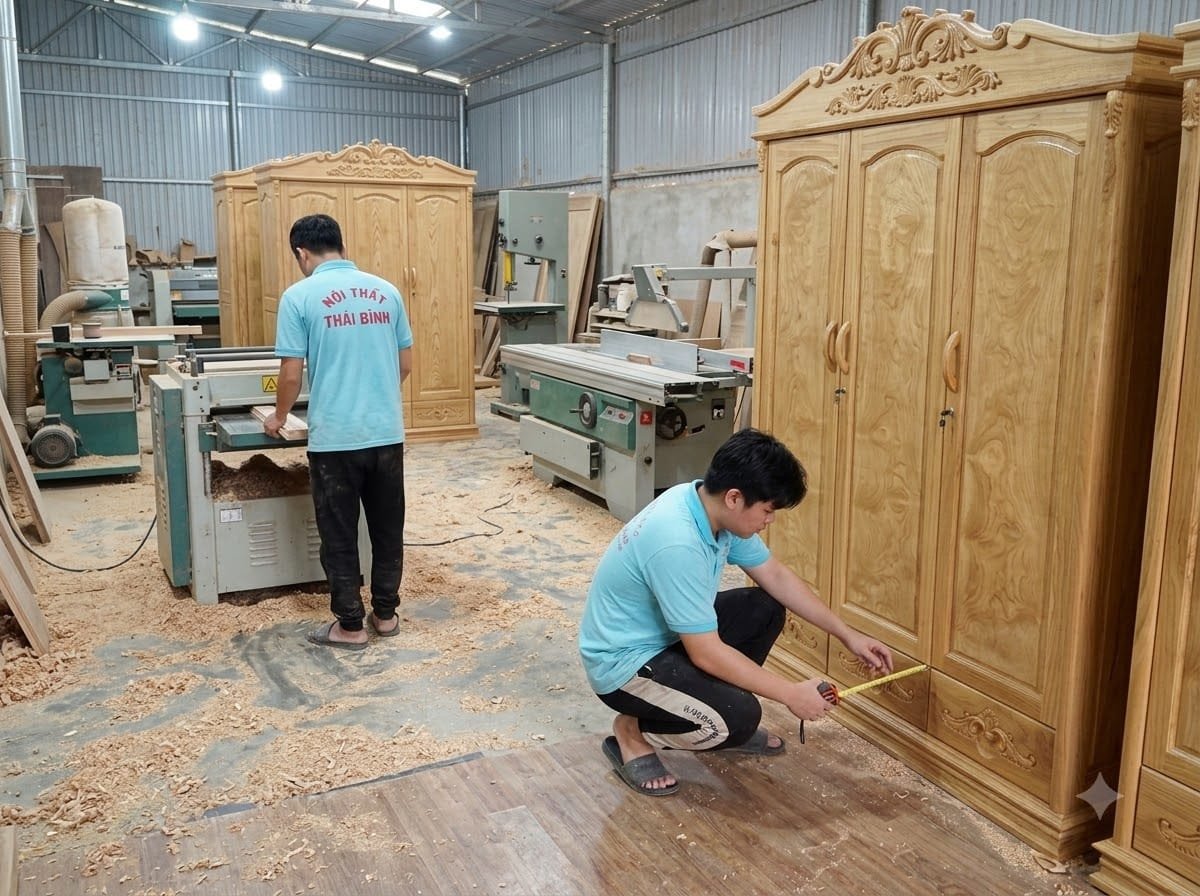 Tủ quần áo gỗ gõ đỏ 4 cánh
