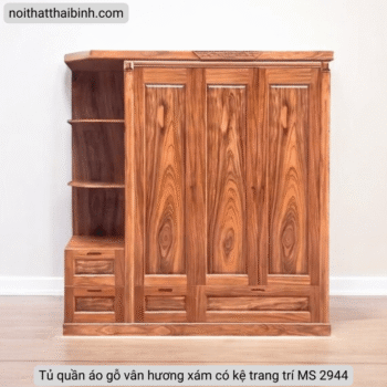 Tủ quần áo gỗ vân hương xám có kệ trang trí MS 2944