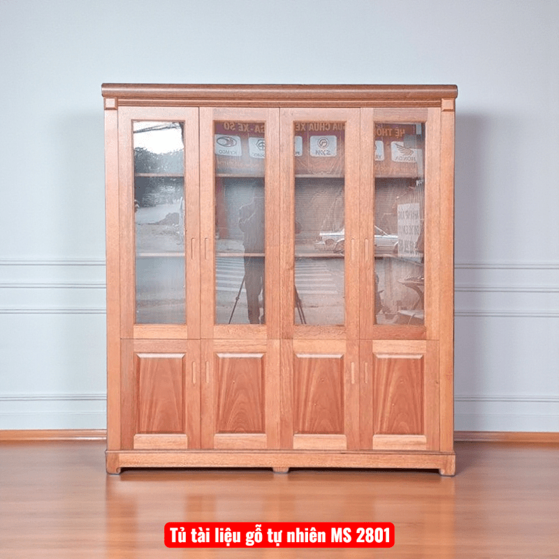 Tủ Tài Liệu Gỗ Tự Nhiên 4 Cánh Kính