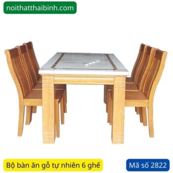 Bộ bàn ăn gỗ mặt đá 6 ghế MS 2822 Bộ bàn ăn gỗ mặt đá 6 ghế