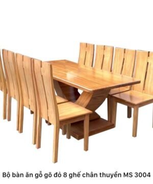 Bộ bàn ăn gỗ gõ đỏ 8 ghế chân thuyền