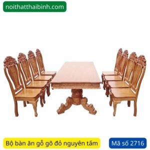 Bộ bàn ăn gỗ gõ đỏ mặt nguyên tấm