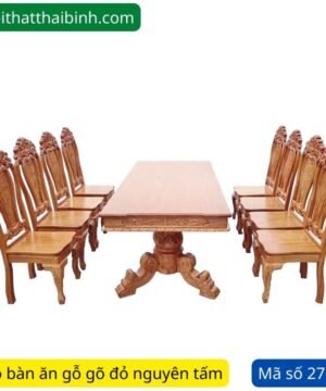 Bộ bàn ăn gỗ gõ đỏ mặt nguyên tấm