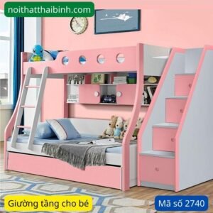 Giường tầng màu hồng cho bé