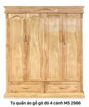 Tủ quần áo gỗ gõ đỏ 4 cánh