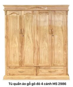 Tủ quần áo gỗ gõ đỏ 4 cánh