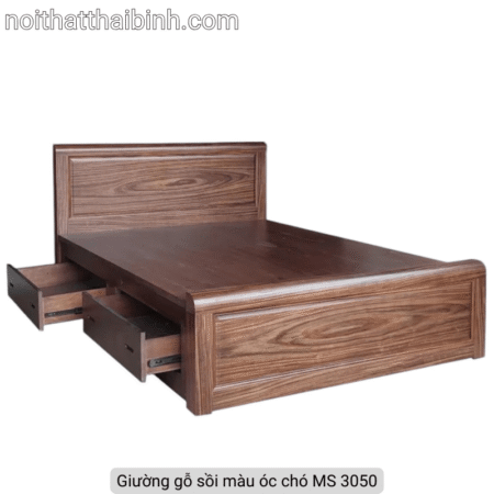 Giường gỗ sồi màu óc chó
