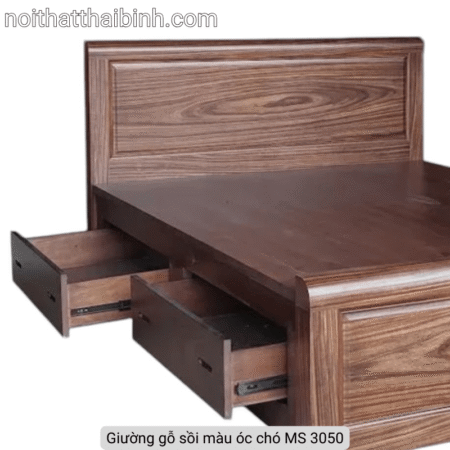 Giường gỗ sồi màu óc chó