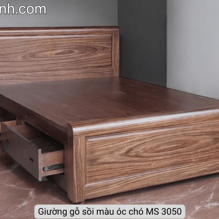 Giường gỗ sồi màu óc chó