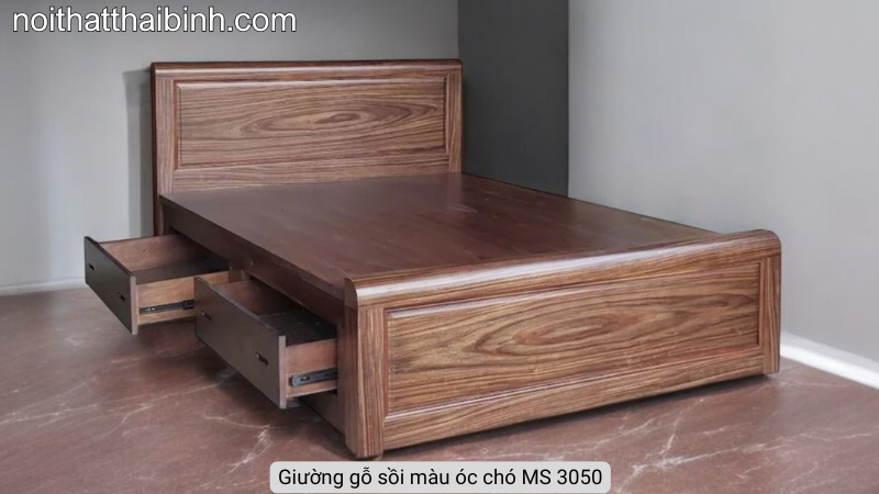 Giường gỗ sồi màu óc chó