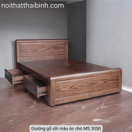 Giường gỗ sồi màu óc chó