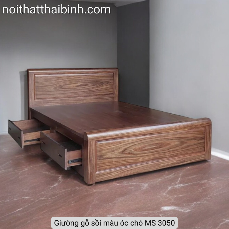 Giường gỗ sồi màu óc chó