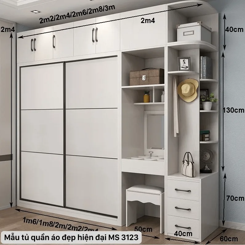 Mẫu tủ quần áo đẹp hiện đại MS 3123 Mẫu tủ quần áo đẹp hiện đại