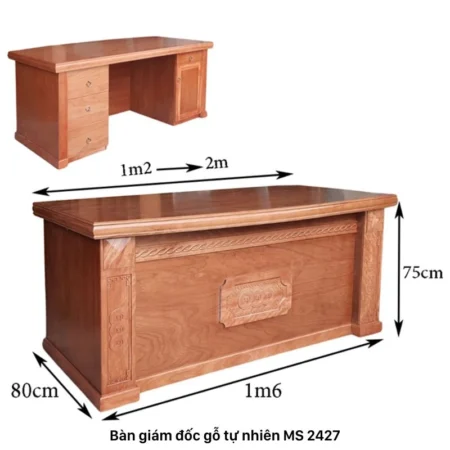 Bàn giám đốc gỗ tự nhiên MS 2427 11 Bàn giám đốc gỗ tự nhiên