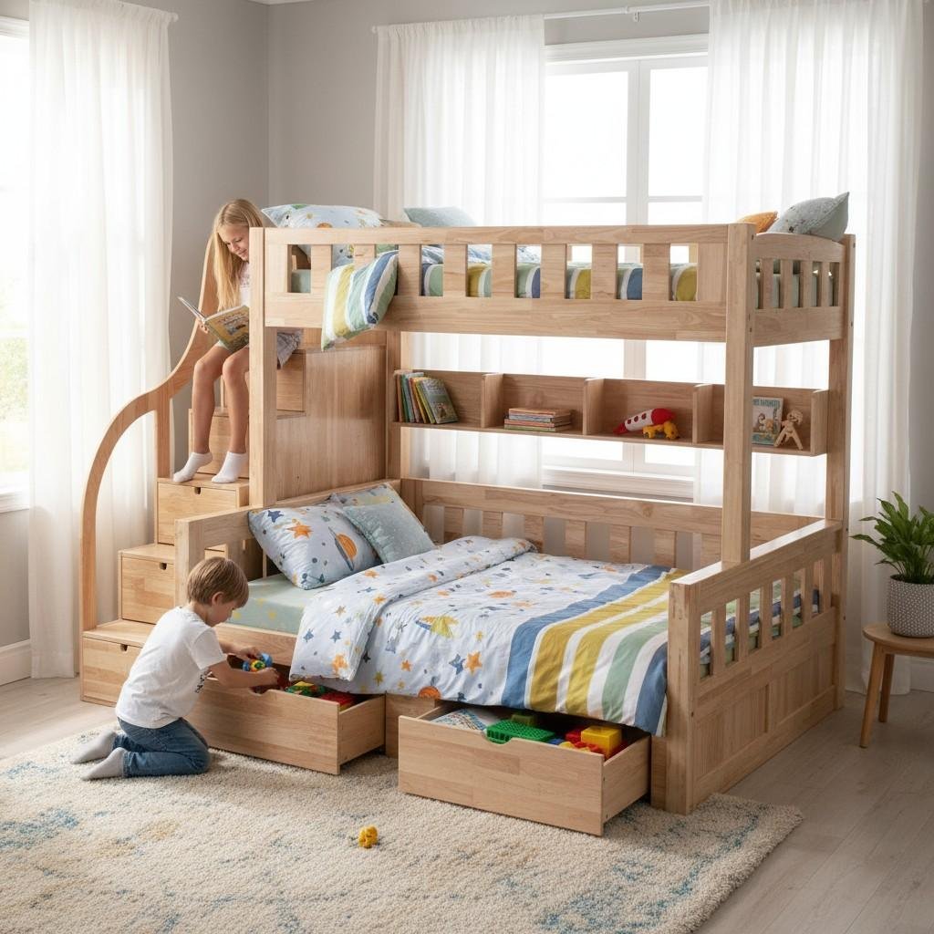 Giường 2 Tầng Gỗ Công Nghiệp Hiện Đại