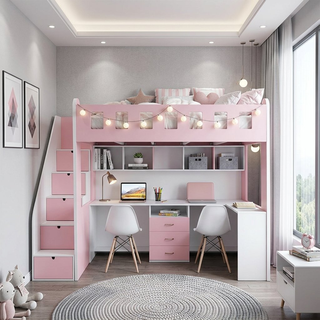 Giường tầng gỗ người lớn có cầu thang ngăn kéo