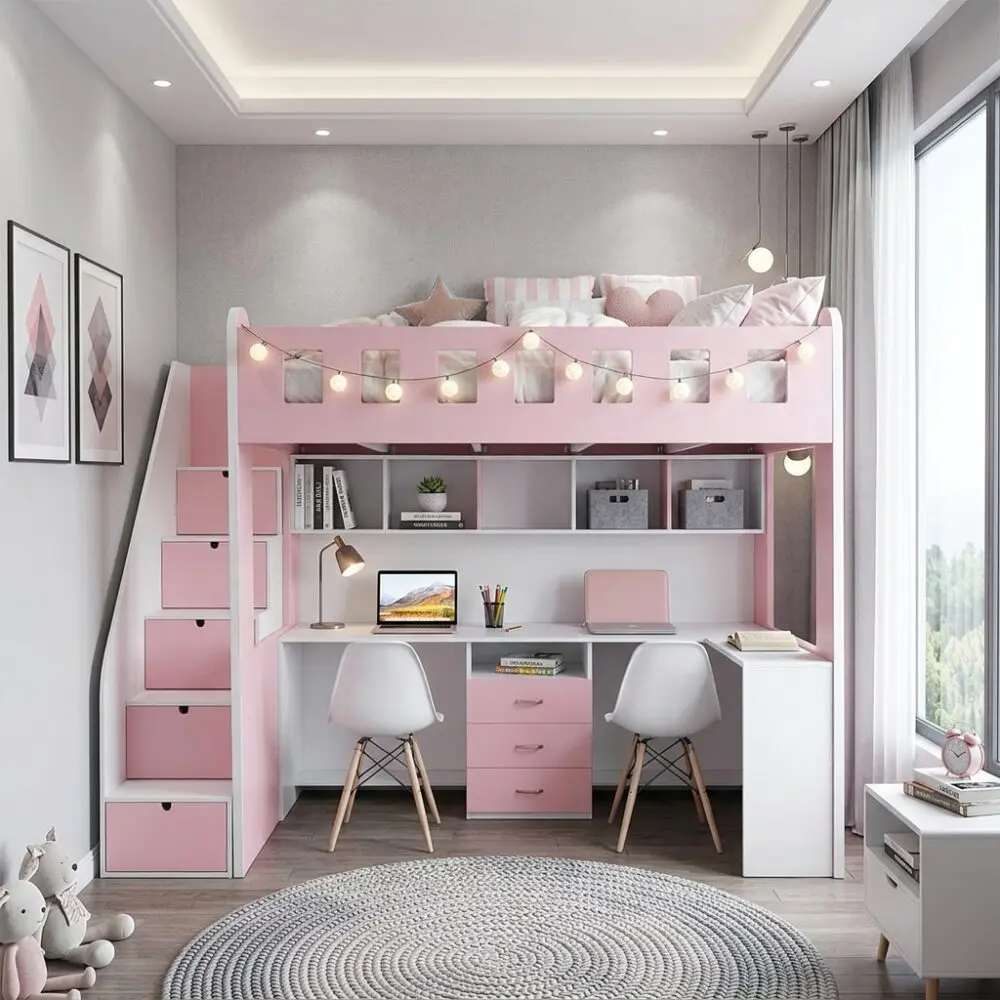 Giường tầng gỗ người lớn có cầu thang ngăn kéo