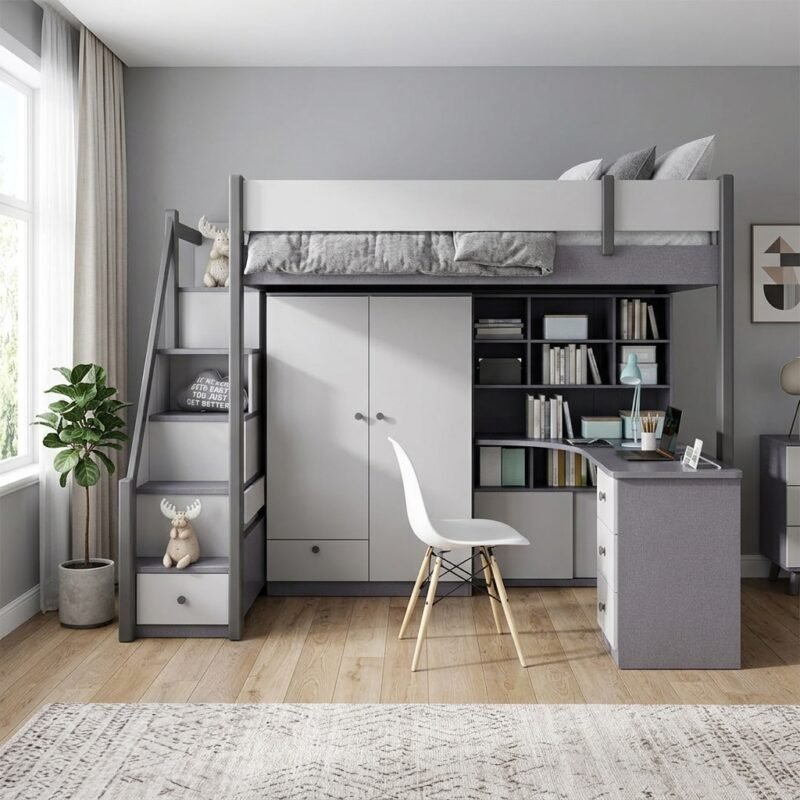Giường tầng gỗ người lớn có cầu thang ngăn kéo