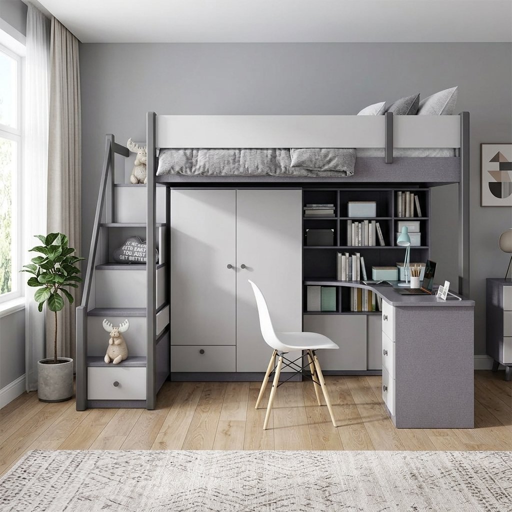 Giường tầng gỗ người lớn có cầu thang ngăn kéo