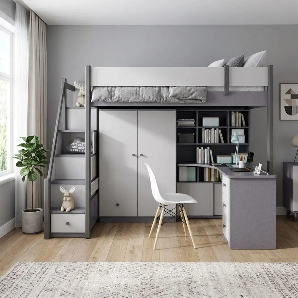 Giường tầng gỗ người lớn có cầu thang ngăn kéo