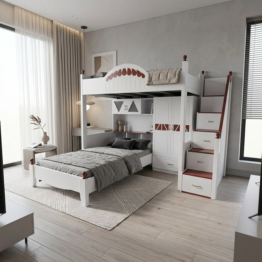 Mẫu giường 2 tầng gỗ sồi tự nhiên cho người lớn