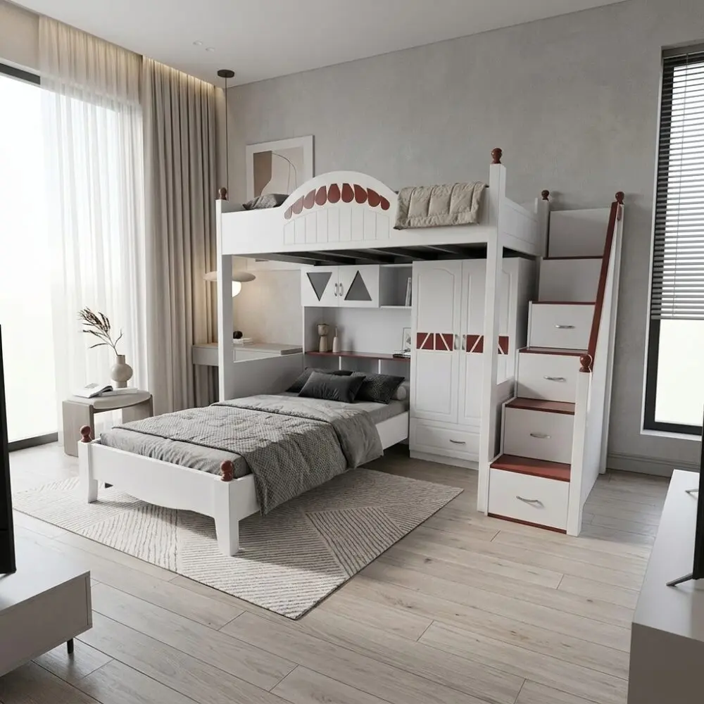 Mẫu giường 2 tầng gỗ sồi tự nhiên cho người lớn