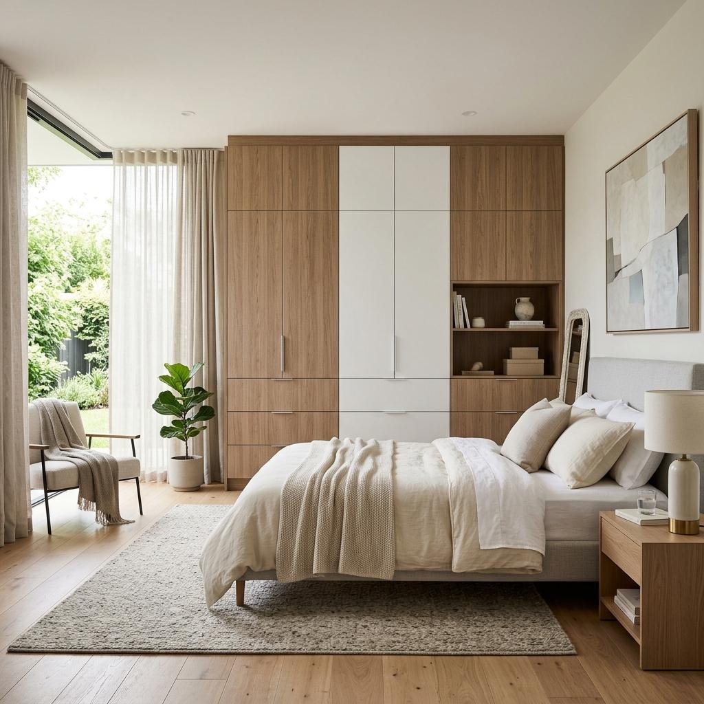 Tủ quần áo hiện đại melamine 4 cánh màu vân gỗ sáng