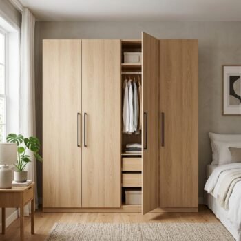 Tủ quần áo hiện đại melamine kết hợp kệ trang trí
