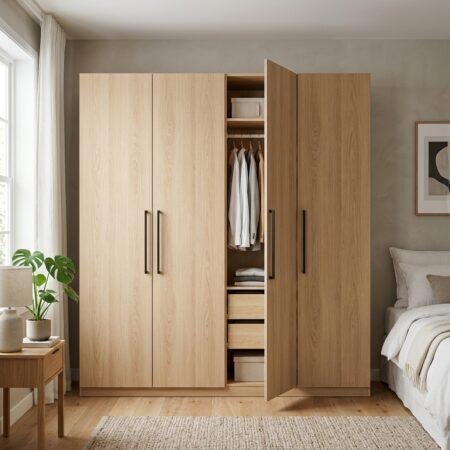 Tủ quần áo hiện đại melamine kết hợp kệ trang trí