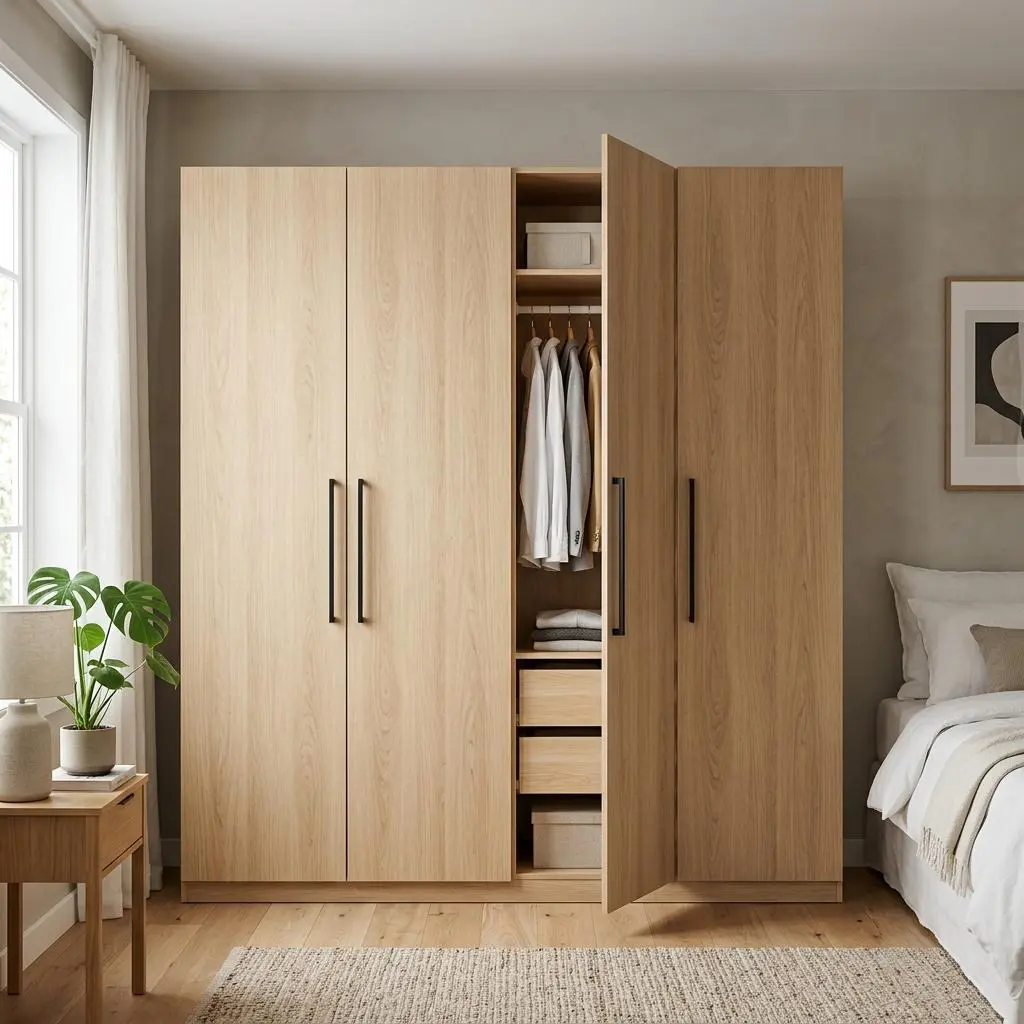 Tủ quần áo hiện đại melamine kết hợp kệ trang trí